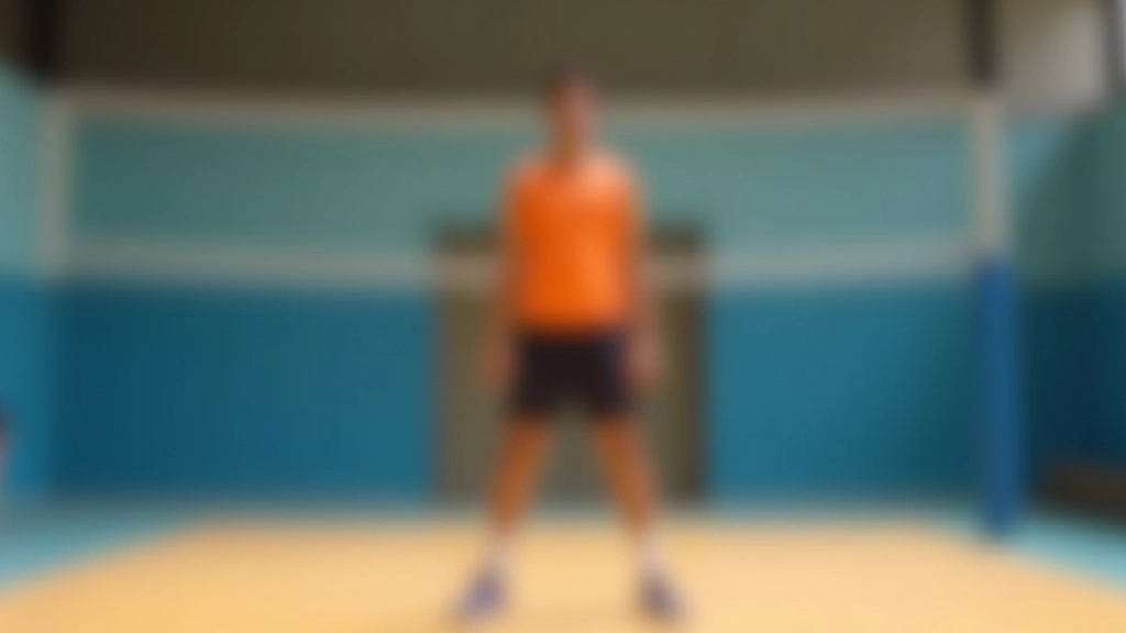 لاعب كرة طائرة في الوقفة الصحيحة مع ثني الركبتين والذراعان مرفوعتان